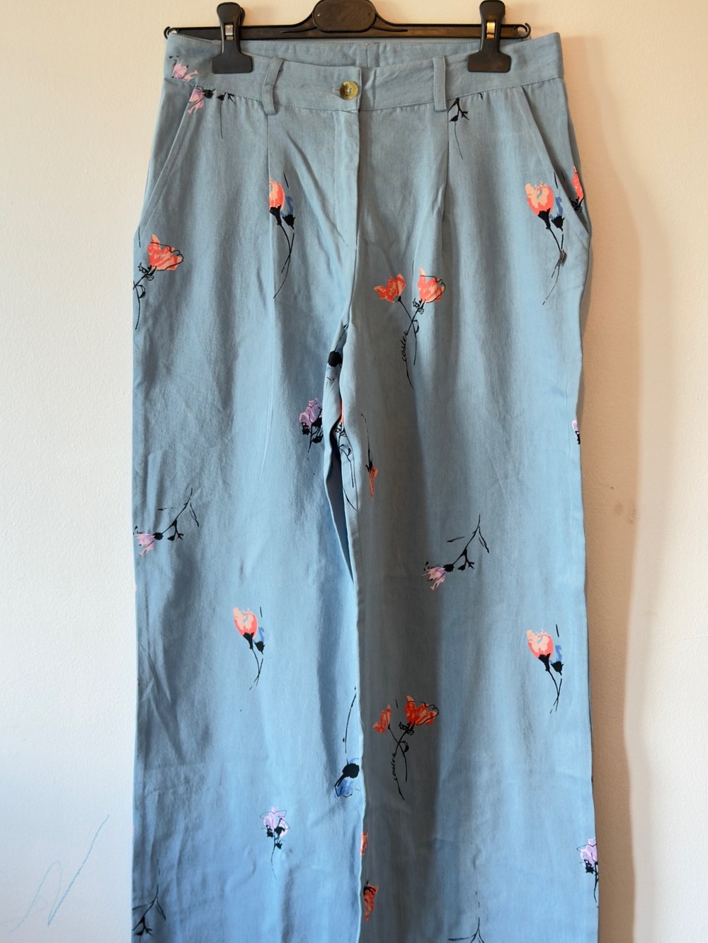 Sky Blue Floral Wide Leg Pants